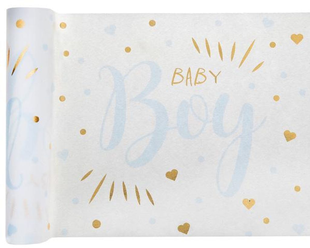 Tischläufer 'Baby Boy' 28 cm x  3 m - weiß, gold & hellblau Produktbild 