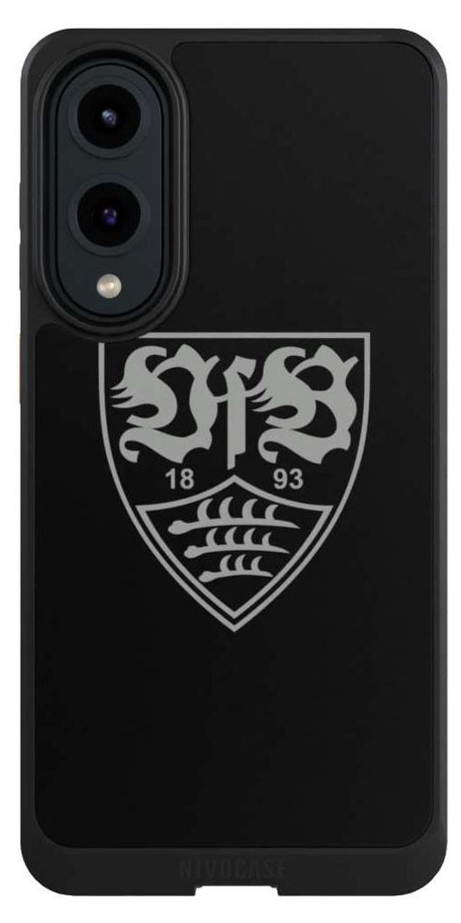 NIVOCASE Hülle für Samsung Galaxy S25 Edge Handyhülle NIVOcore Case Schwarz Logo Offizielles Lizenzprodukt VfB Stuttgart