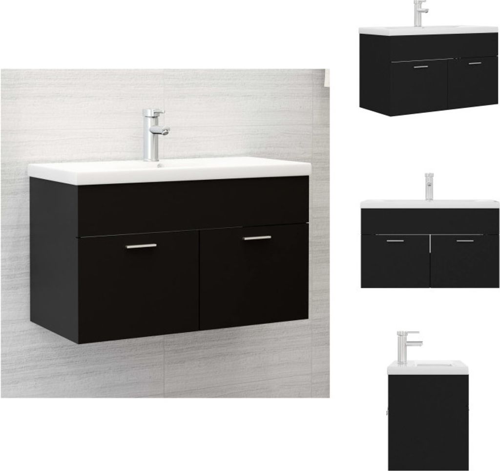 vidaXL Waschbeckenunterschrank mit Einbaubecken Schwarz Holzwerkstoff - Badezimmerwaschtische