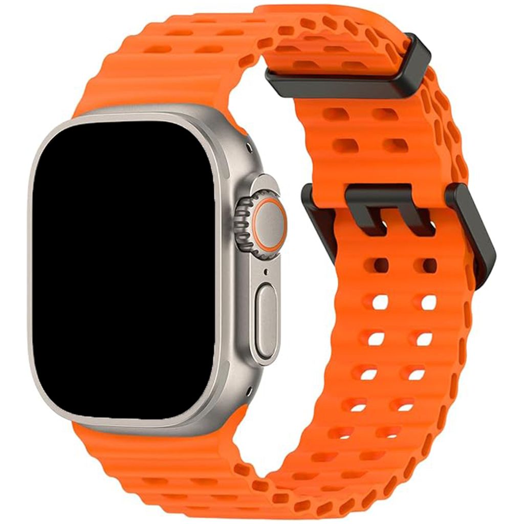 FFO2World Ocean Sport Band - Kompatibel mit Apple Watch 49mm 46mm 45mm 44mm 42mm - Orange - Atmungsaktives, weiches Silikonband für Männer & Frauen