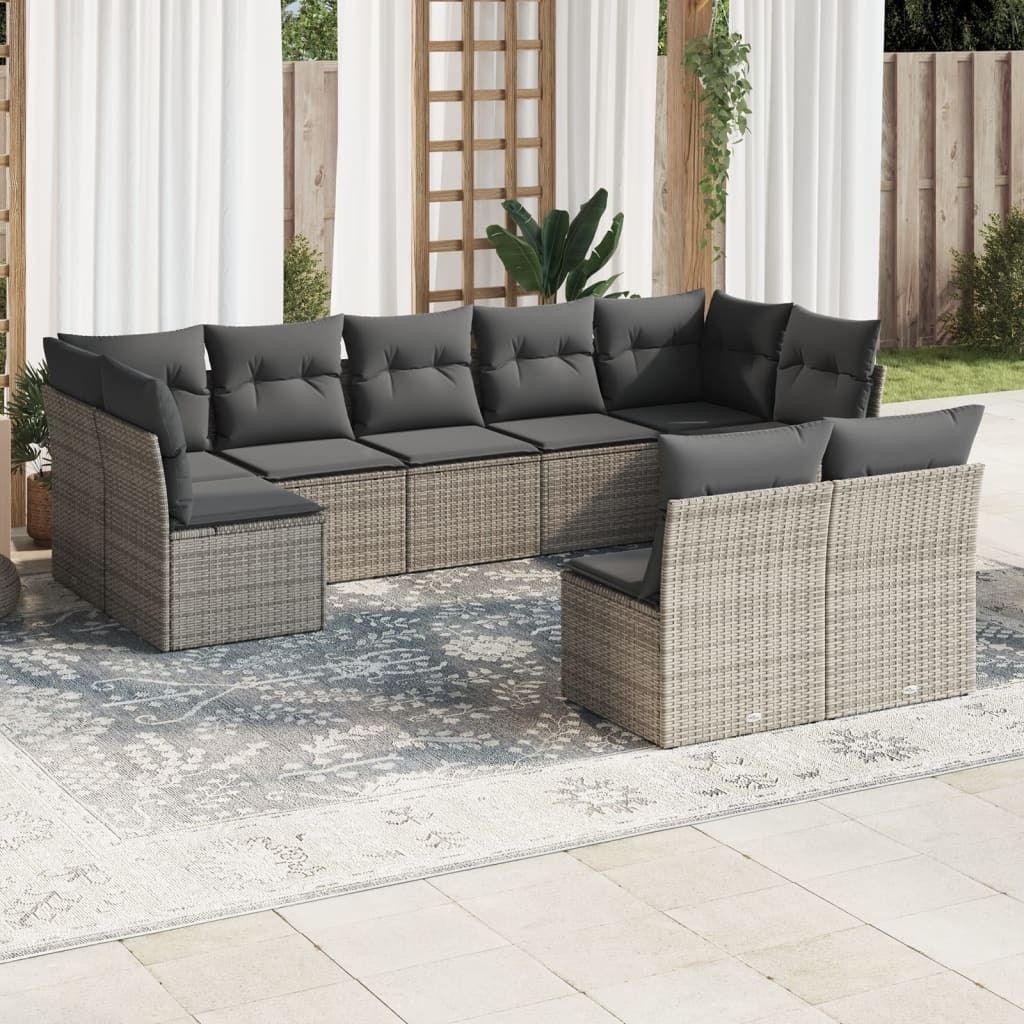 Maison Exclusive - 9-tlg. Garten-Sofagarnitur mit Kissen Grau Poly Rattan