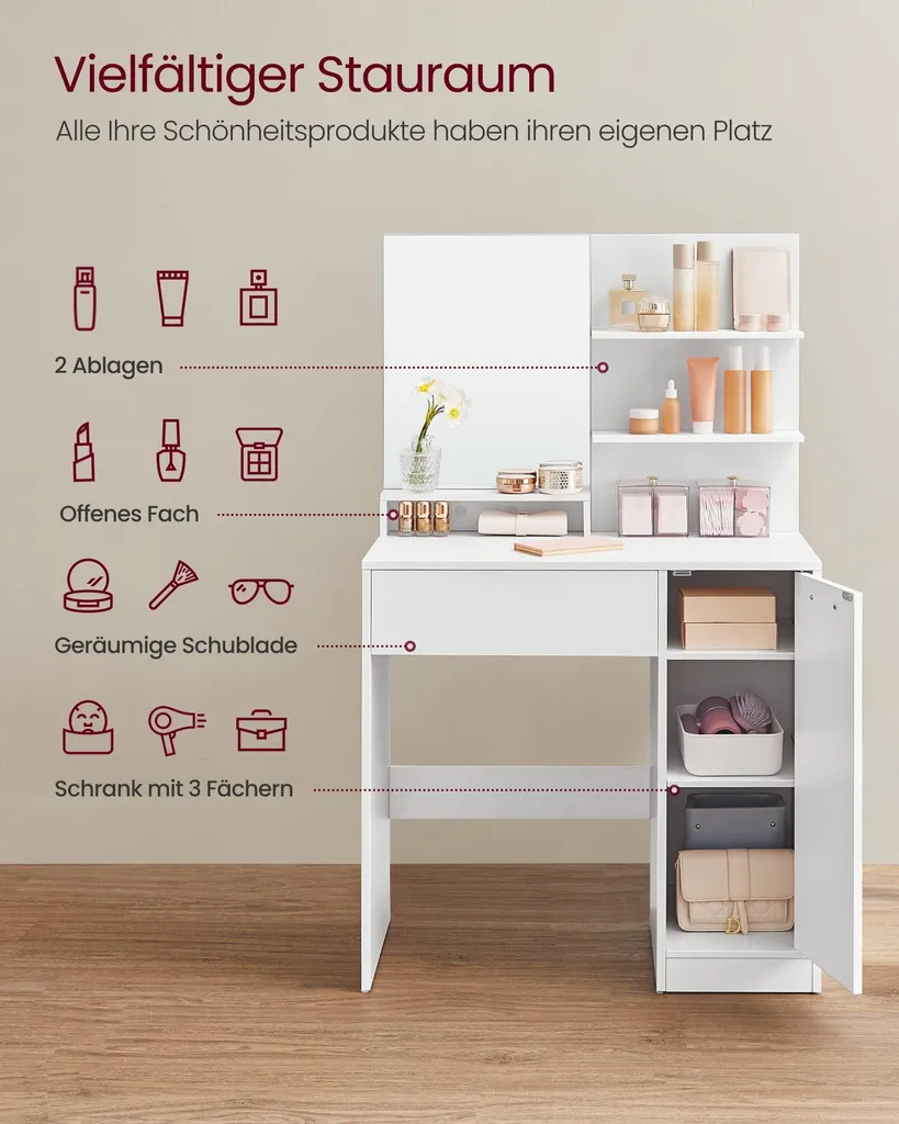 Table de Maquillage avec Miroir Coiffeuse Blanche pour Routine de Soins
