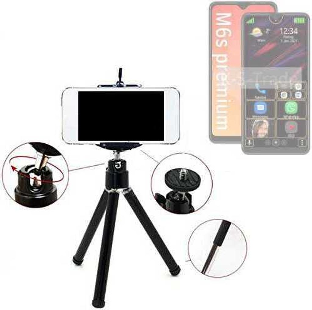 K-S-Trade Smartphone Stativ Dreibein kompatibel mit Bea-fon M6s premium Tripod aus Aluminium Klemmstativ Stativ Adapter für Mobiltelefone schwarz 1x