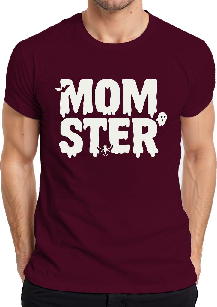 MOMSTER Halloween Mama Spinne Geist Grusel Mutter Geschenk Lustig Herren T-Shirt, Burgundy, L
