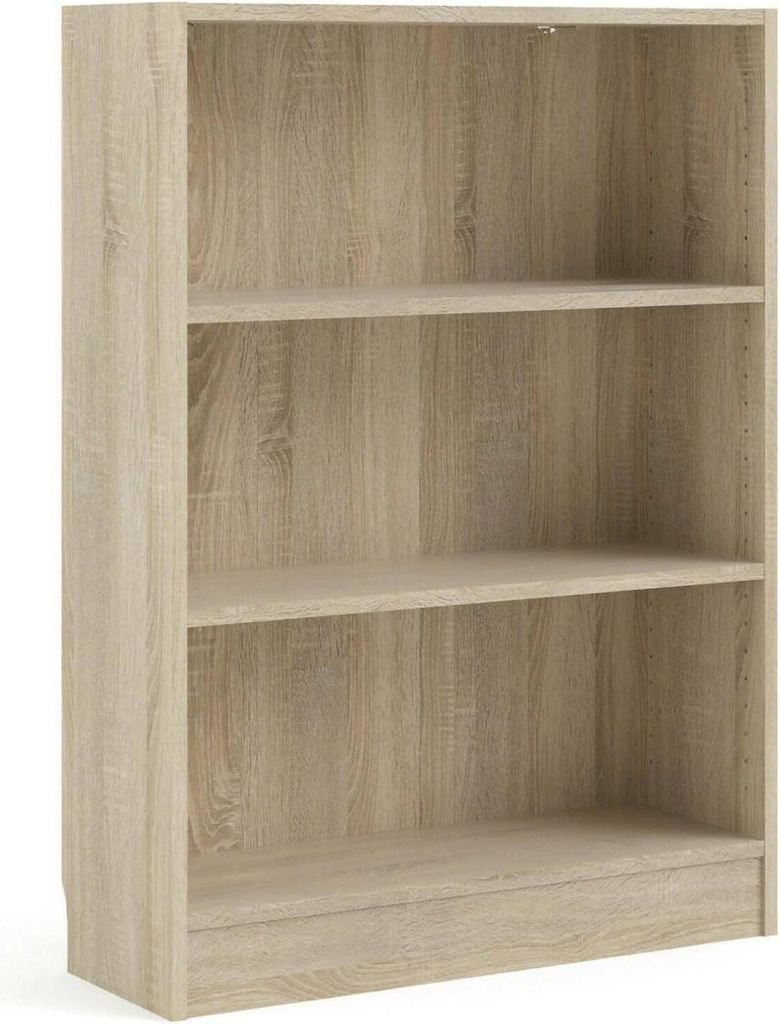 Bücherregal mit drei Fächern, Eichenfarbe, 79 x 107 x 26 cm