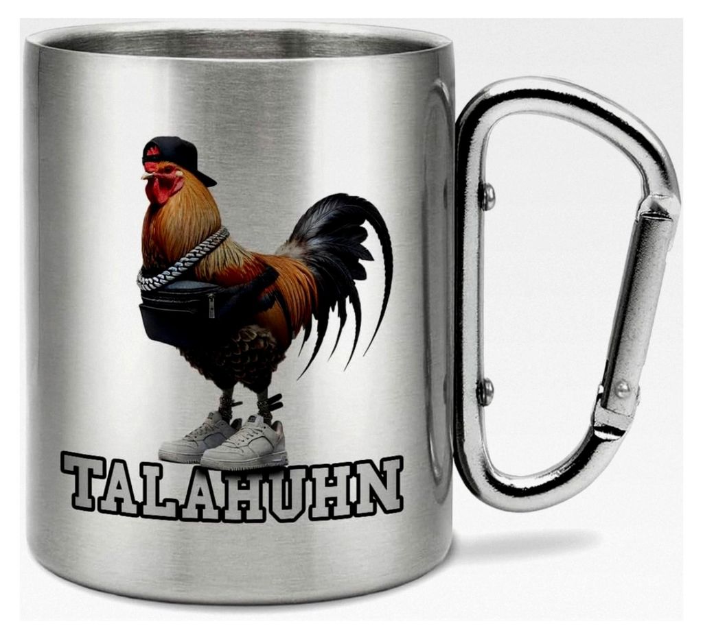 Edelstahl-Trinkbecher mit Karabinerhaken | Geschenkidee | 330 ml | Becher | Camping | Vereine, Karneval, Fasnetbecher, Fasching | Silber