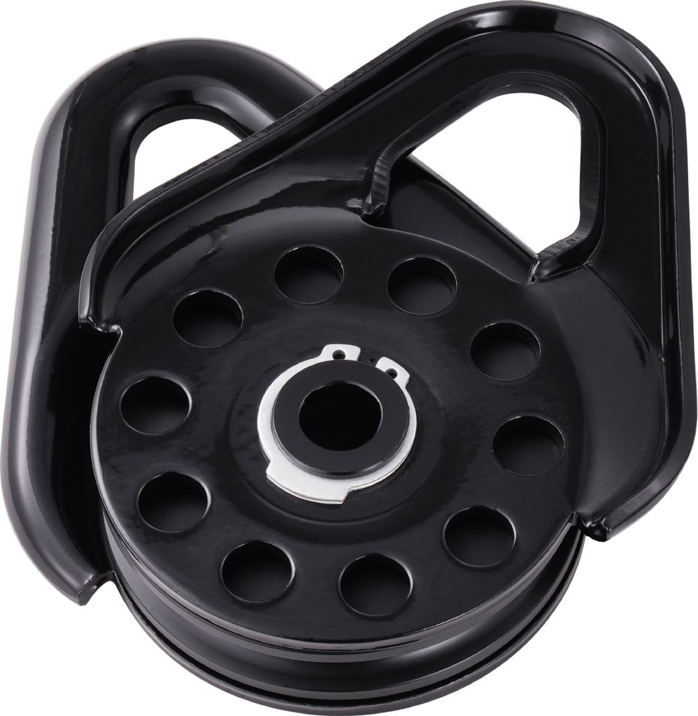 A black pulley system for a winch.