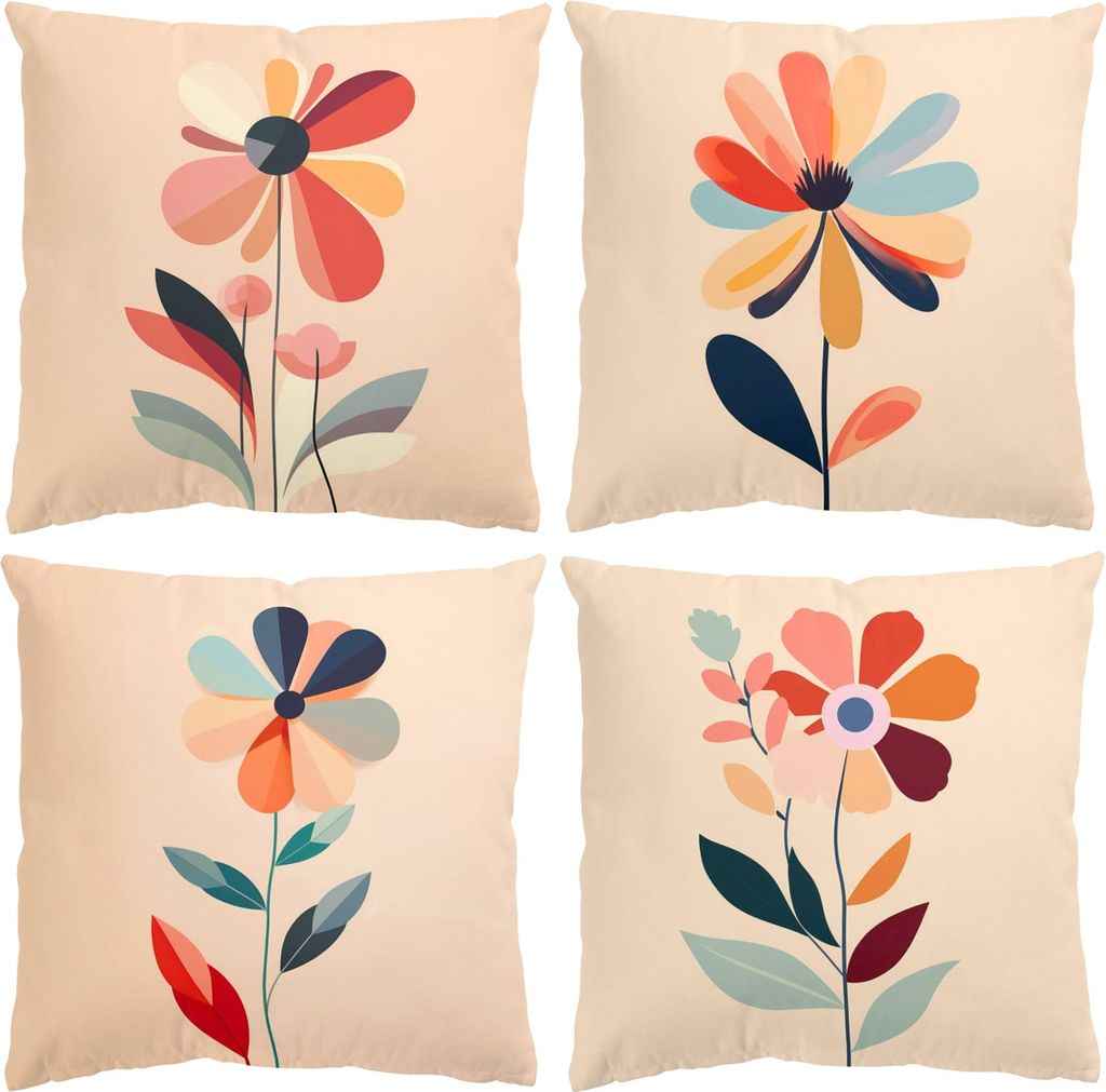 Dekokissen 4-teilig Muster draußen / Outdoor Zierkissen waschbar Blumenmuster bunt Pop Art Sofakissen ohne Füllung
