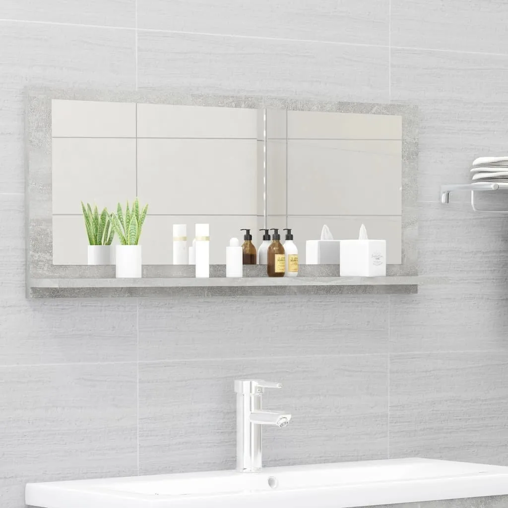 Specchio Bagno 90 cm Grigio Cemento con Mensola Portaoggetti
