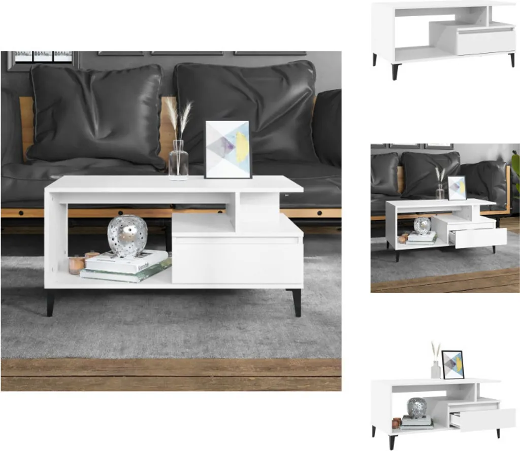 Tavolino Bianco vidaXL 90cm - Tavolino da Salotto Moderno in Legno