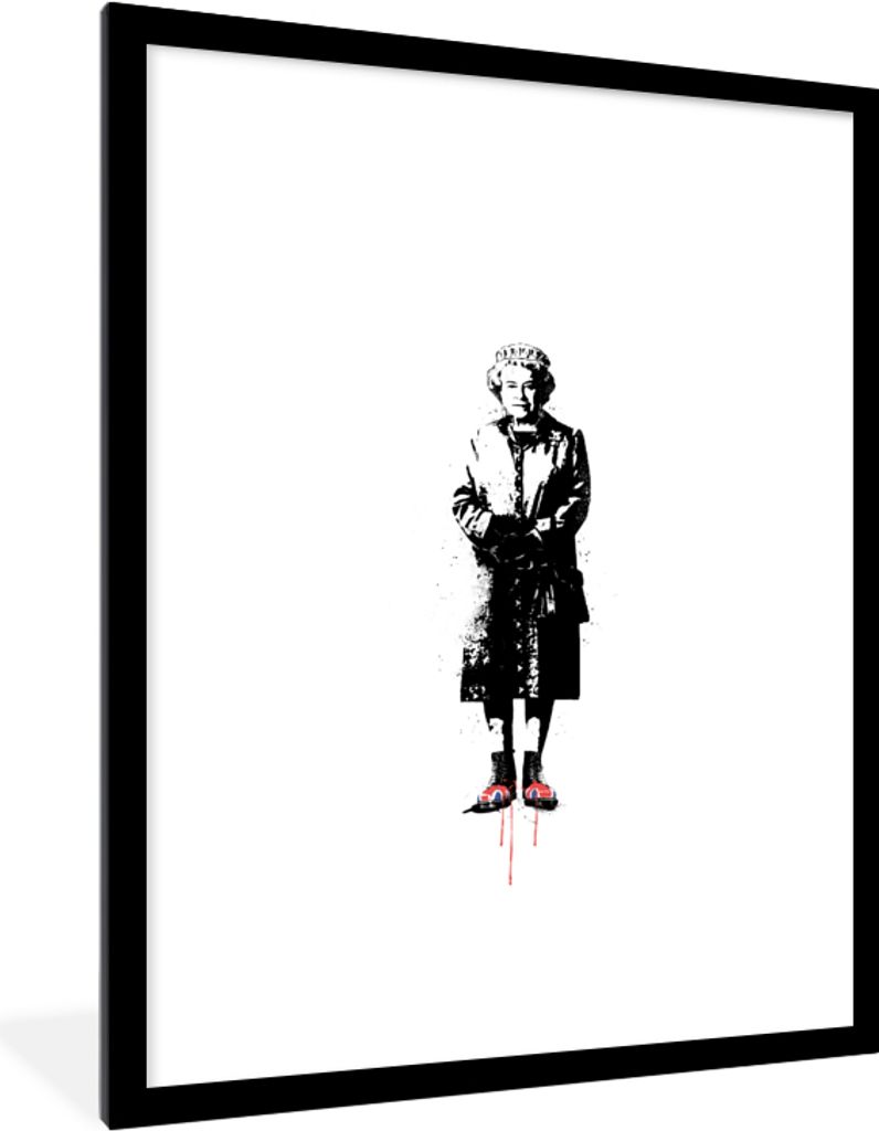 MuchoWow Gerahmtes Poster Frau - Schwarz - Weiß - England 60x80 cm - Poster mit Schwarzem Bilderrahmen Wandposter Rahmen Foto Bilder - Wohnzimme...
