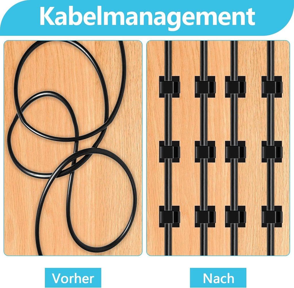 KLJ Kabelhalter Haken Selbstklebend – 50 Stück, Transparent, Für Lichterketten & Kabel Bis 6,7 Mm – Für
