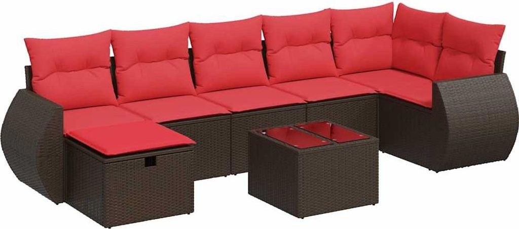 vidaXL 8-tlg. Garten-Sofagarnitur mit Kissen Braun Poly Rattan