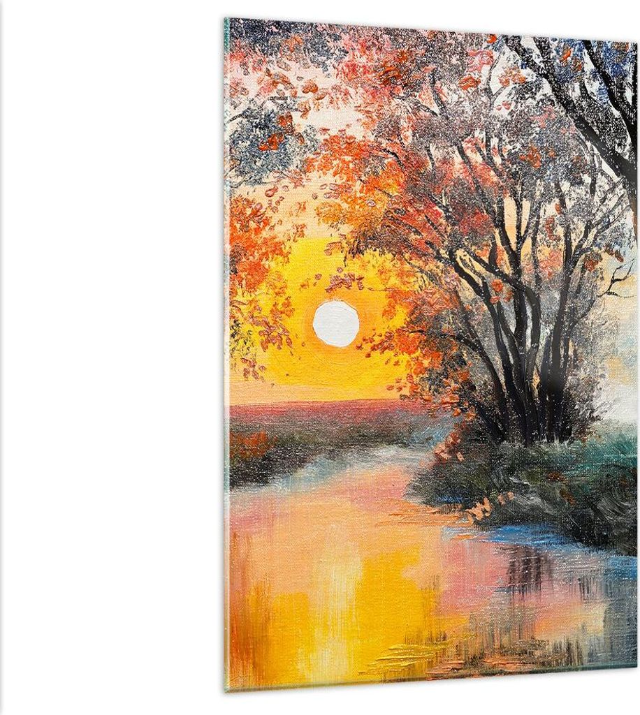 Bilder auf glas - Einteilig - Fluss Sonne Bäume - 80x120cm - Glasbilder - Wandbilder - Bilder - zum Aufhängen bereit - Wanddekoration aus Glas - ...