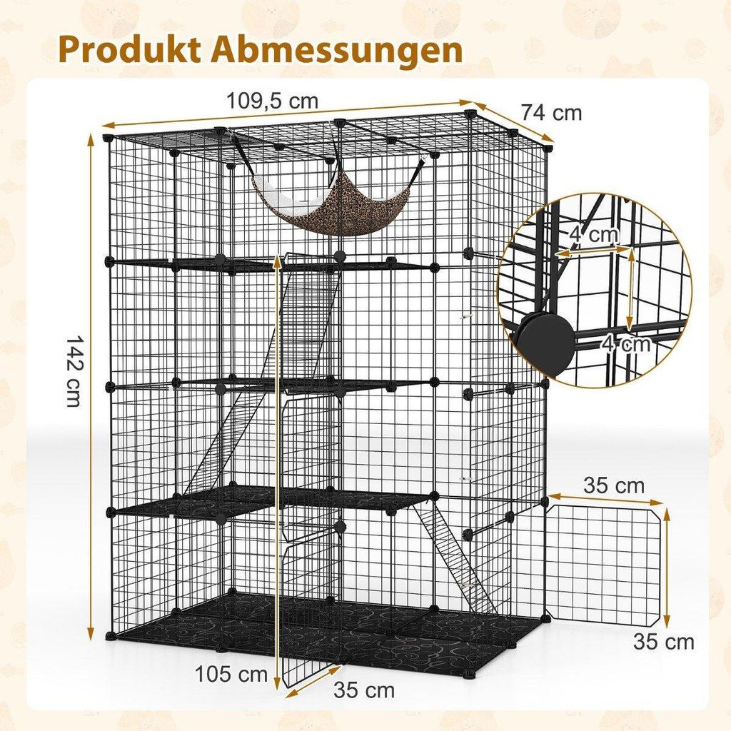 Katzenkäfig 4-stöckig große Katzengehege mit Hängematte 3 Produktbild 