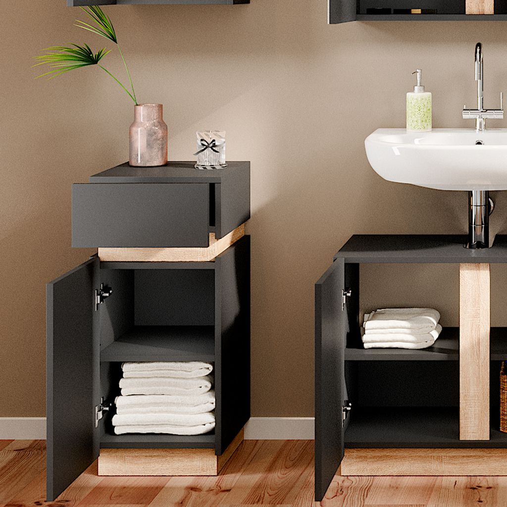 Vicco Armoire Murale Salle De Bain Gloria Blanc/Sonoma 33x84cm Avec 2 Étagères - Gain D'Espace