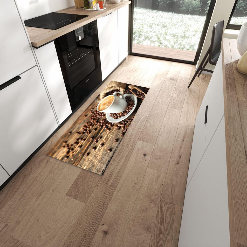 Küchenteppich 60x150cm rutschfest & abwischbar PVC Läufer - Kaffee Geniessen