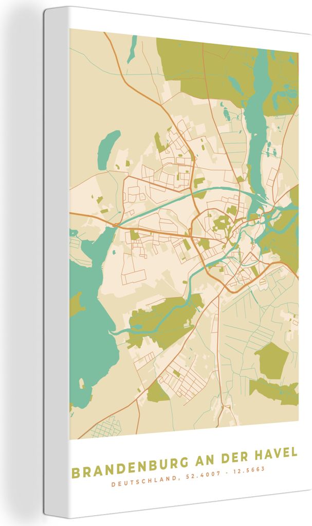 OneMillionCanvasses - Leinwandbilder - 90x140 cm, Karte - Brandenburg an der Havel - Stadtplan - Vintage, Wandbilder Kunstdruck Wanddekoration - ...