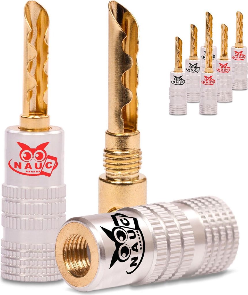 Hohl Bananenstecker 4mm schraubbar vergoldet 8x NAUC Stecker Lautsprecherkabel