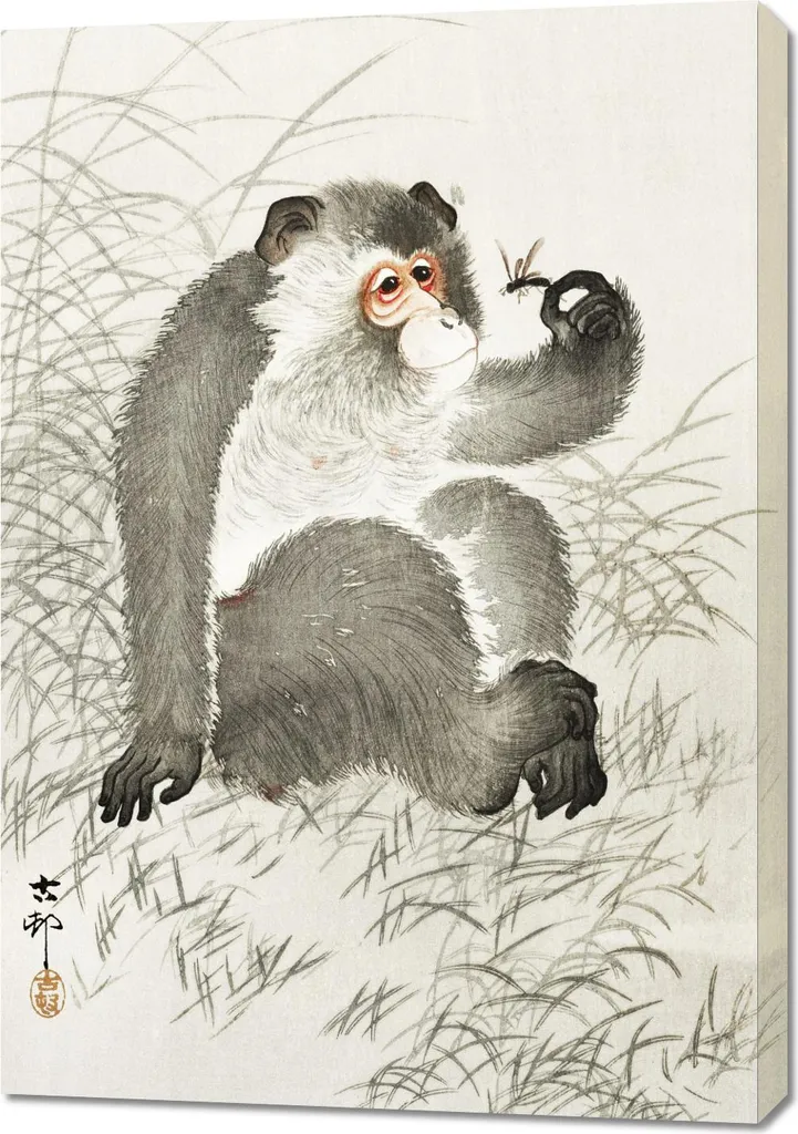 Tableau 70x100 cm Monkey with Insect par Ohara Koson Style Japonais