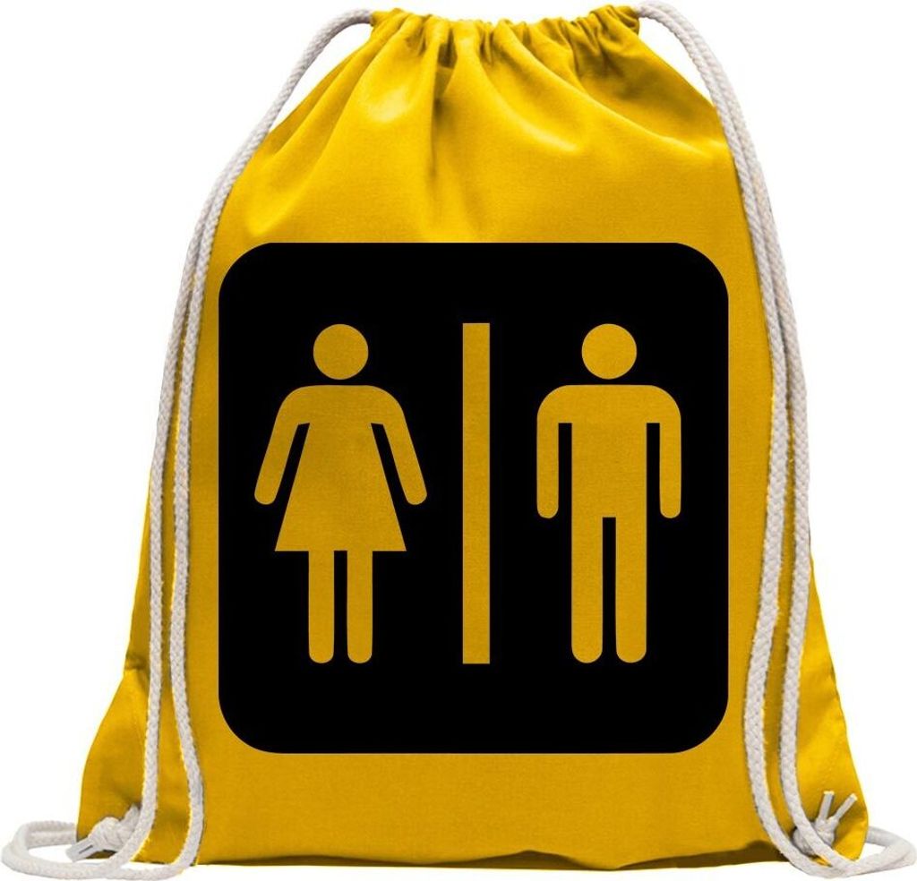 Kiwistar - Turnbeutel - gelb - WC Toilette Piktogramme - Fun Rucksack Sport Beutel Gymsack Baumwolle mit Ziehgurt