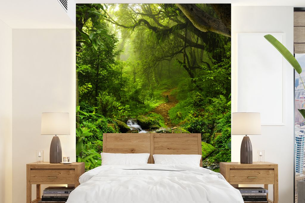 MuchoWow Fototapete für Wohnzimmer oder Schlafzimmer Wandtapete Vinyl Motivtapete Natur - Wasser - Dschungel - Wald - Tropisch - 175x240 cm - Sc...