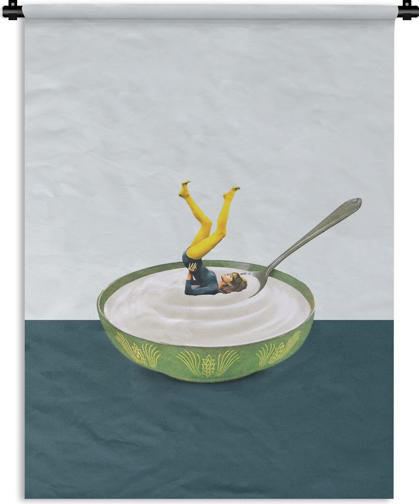 MuchoWow Wandteppich Wandbehang Joghurt - Yoga - Retro 120x160 cm Tapisserie Dekoration Wandtuch - Wohnzimmer - Moderne