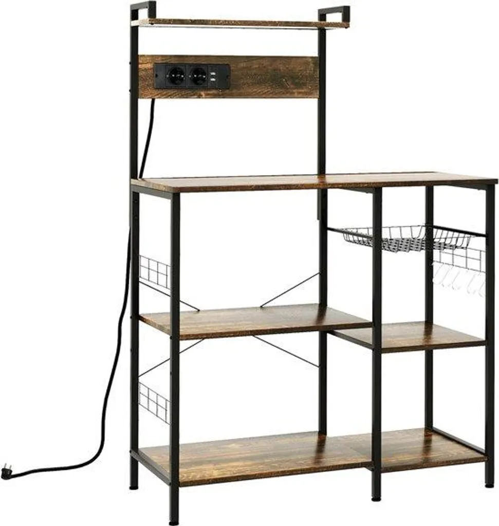 Station de café et micro-ondes industrielle : étagère avec prises et USB