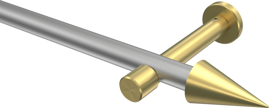 Interdeco Gardinenstange / Vorhangstange Silbergrau / Messing-Optik, Typ Prestige Savio (Kegel) ohne Ringe, 20 mm Ø 1-läufig, 520 cm