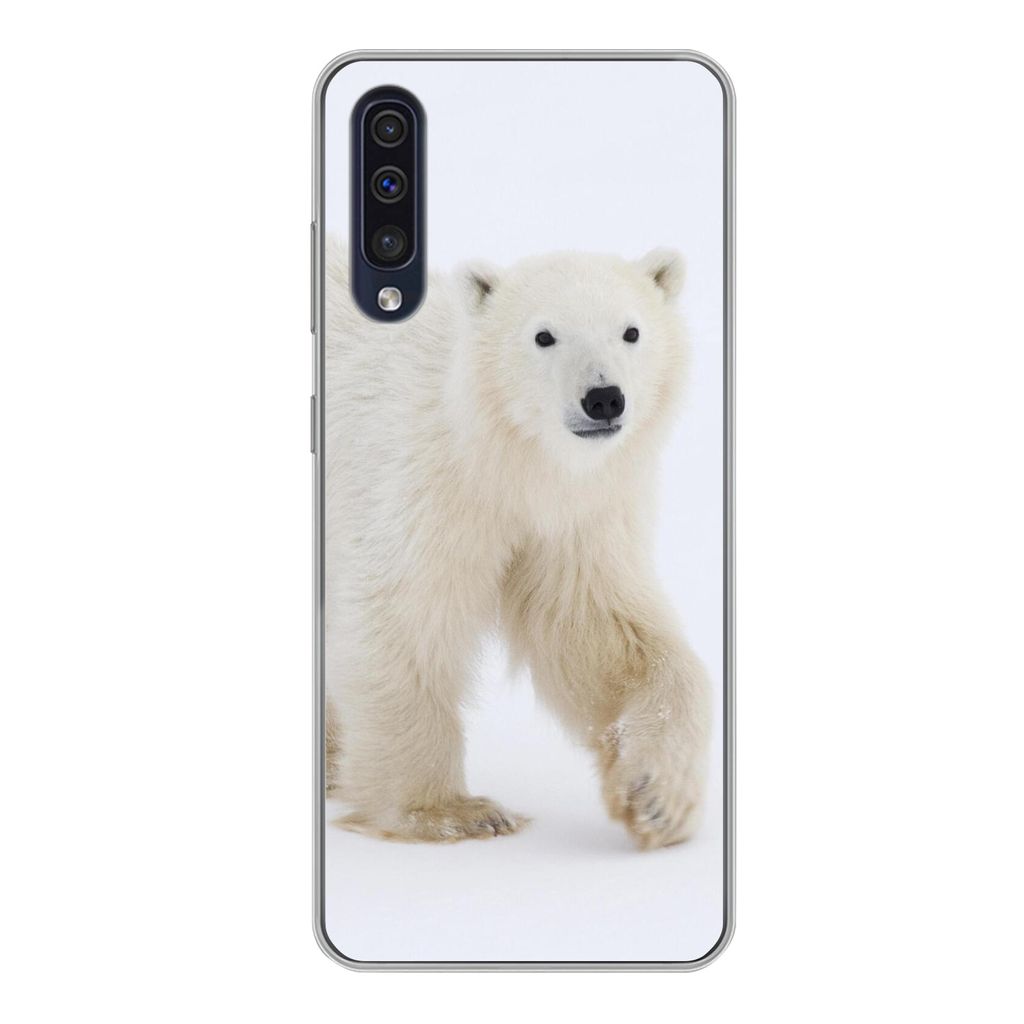 MuchoWow Handyhülle Schutzhülle Hülle für Samsung Galaxy A50 Eisbär - Schnee - Weiß Silikon Softcase Handy Hülle - Mobiltelefonhülle