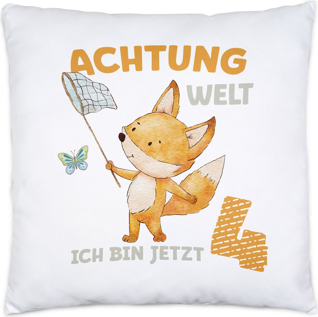 Achtung Welt Ich Bin Jetzt Vier Kissen 4. Geburtstag 4 Jahre Schmetterling Geburtstagskind Alles Gute
