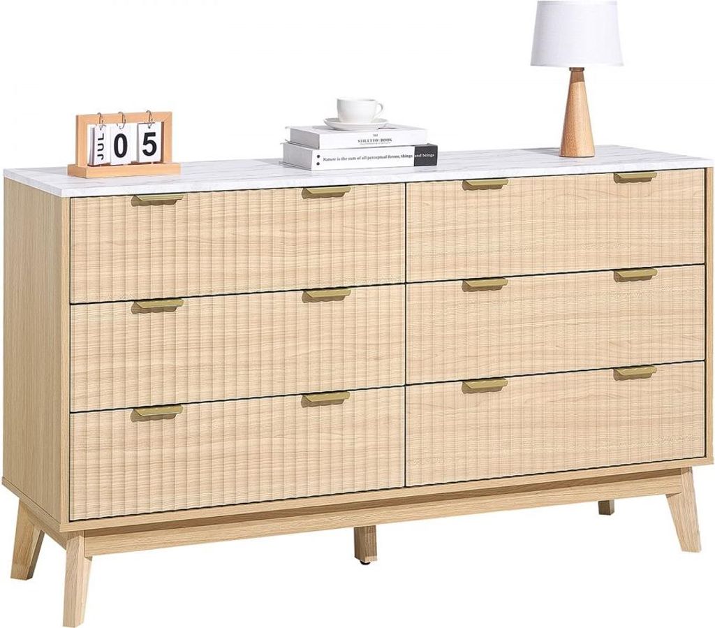 Kommode 6 Geriffelte Schubladen - Schubladenschrank 399x1372x813mm - Hochwertiger Kommodenschrank mit geriffelten Schubladen
