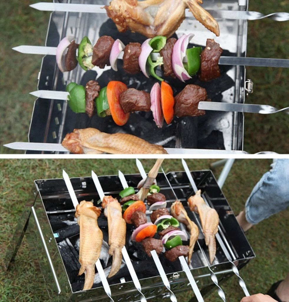 Brochettes à Barbecue En Acier Inoxydable - Lot De 12 (60 Cm) - Avec Manche En Bois - Pour Barbecue à Gaz Et Charbon