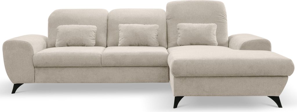 Masseno Ecksofa LUCE R-S mit Schlaffunktion L-Form, Sofa mit Bettkasten, Wohnzimmersofa, Couch, Soffa, Bettsofa, Couchgarnitur- Creme, AVRA SIC LOFT 1