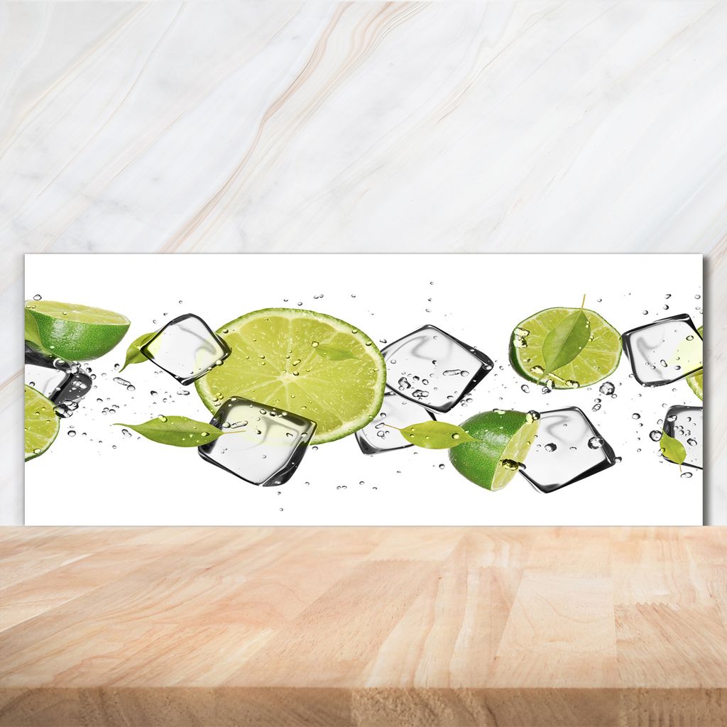 Tulup Küchenrückwand Spritzschutz aus Glas -125x50 -Spritzschutz auf gehärtetes Glas Deko Essen & Getränke Limette Eis