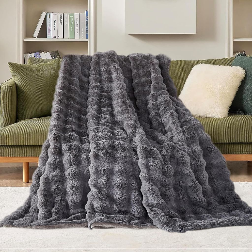 MODFU Kuscheldecke 130×160 cm Grau,Flauschige Winterdecke & Sofadecke,Warme Wohndecke,Tagesdecke,Weiche Plaid Decke für Sofa & Bett,Dicke Flausch...
