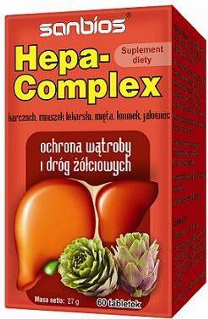 A product box for a dietary supplement called Hepa-Complex.