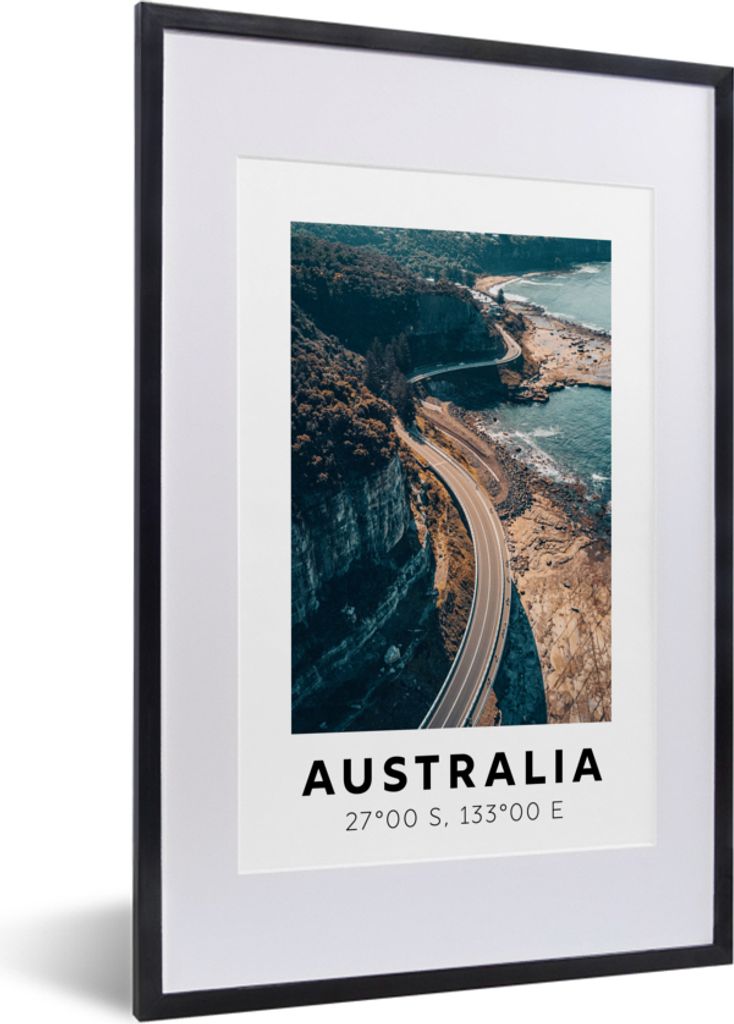 MuchoWow Gerahmtes Poster Australien - Meer - Landstraße 40x60 cm - Poster mit Schwarzem Bilderrahmen Wandposter Rahmen Foto Bilder - Poster in ...