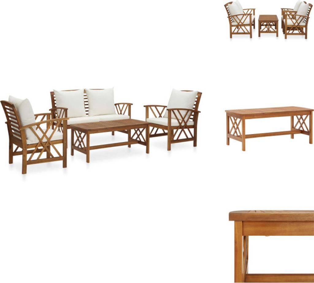 vidaXL 4-tlg. Garten-Lounge-Set mit Auflagen Massivholz Akazie - Gartenmöbel-Sets