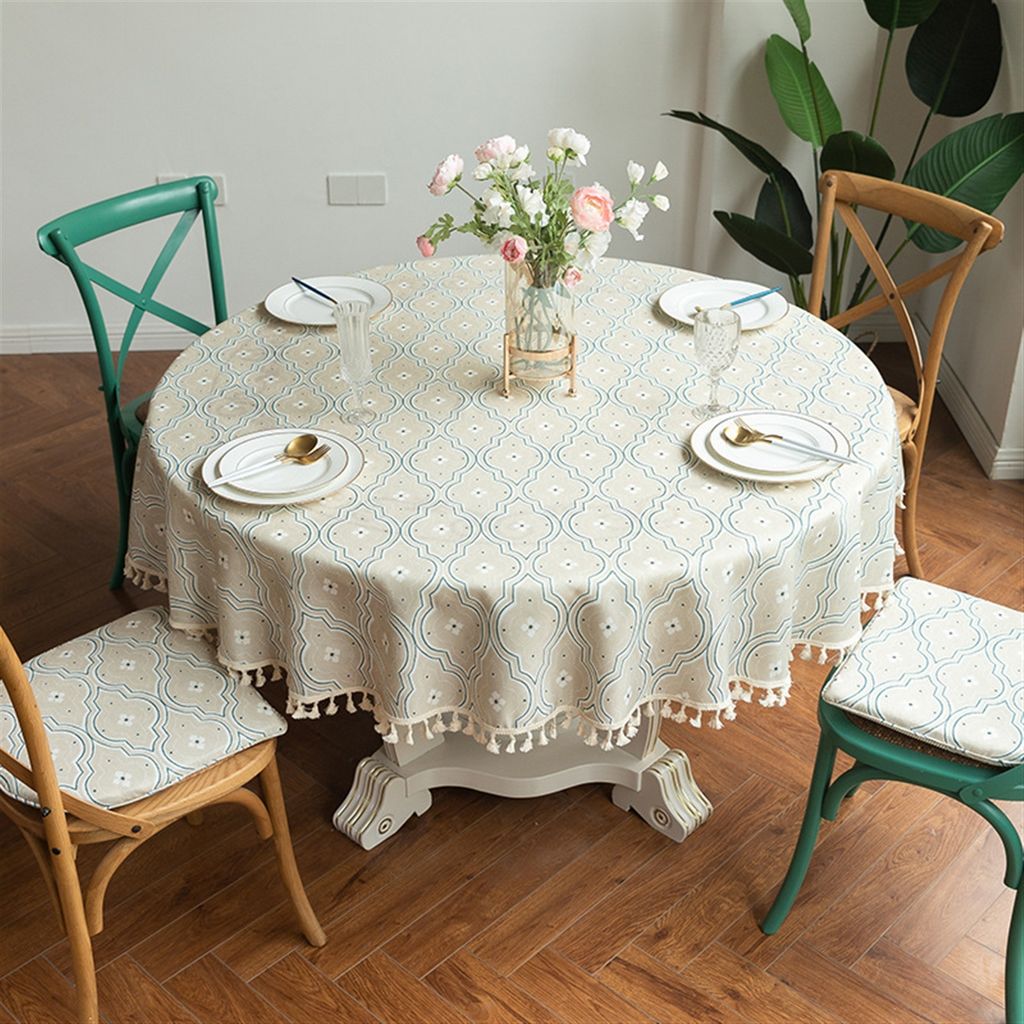 Icegrey Rund Tischdecke Leinenoptik Abwaschbar Tischw?sche mit Quasten fš¹r Outdoor Garten Kš¹che Couchtisch Dekoration, Aprikosengeometrie, 160cm