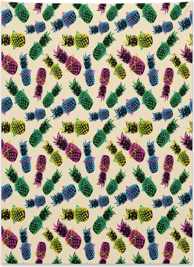Abakuhaus Indie Wandteppich, 80er Jahre Vibrant Ananas aus Weiches Mikrofaser Stoff Kein Verblassen Klare Farben Waschbar, 110 x 150 cm, Mehrfarbig