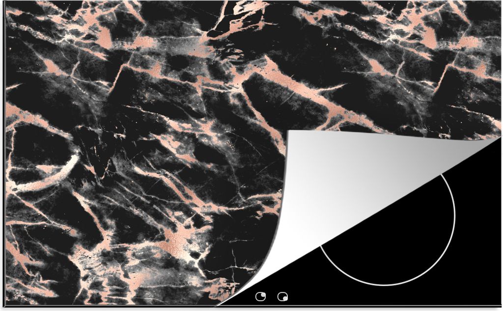 KitchenYeah Herdabdeckplatte Roségold - Marmor - Muster - Schwarz , 76x51cm, Küche Deko, Glaskeramikfeld Herdabdeckung, Abdeckplatte fùr Kochfeld