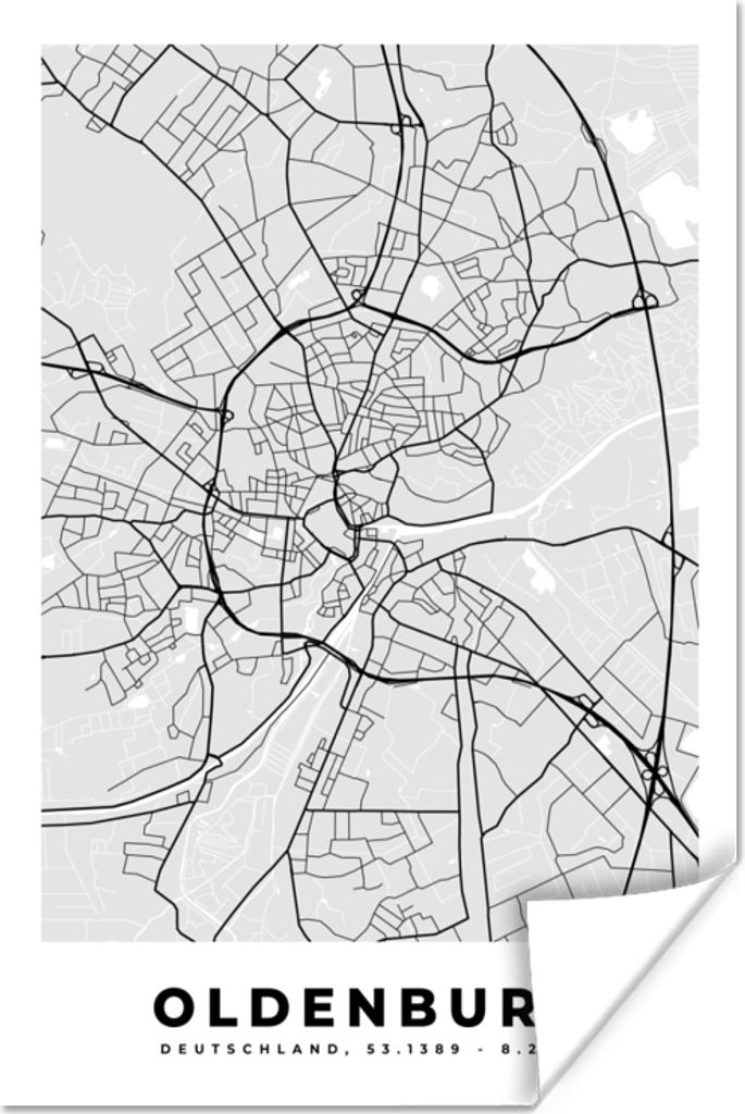 MuchoWow Poster Stadtplan - Stadtplan von Oldenburg - Deutschland 20x30 cm - Papierdruck