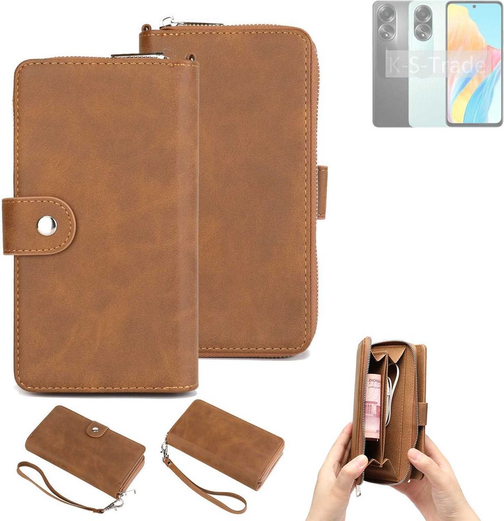 K-S-Trade Handyhülle Schutzhülle kompatibel mit Oppo A58 4G & Portemonnee Tasche Handytasche Case Etui Geldbörse Wallet braun (1x)