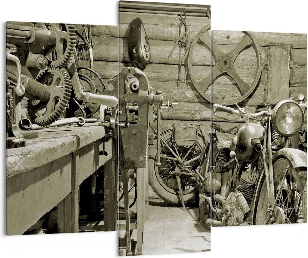 Bild auf Leinwand - Leinwandbild - Werkstatt Motor - 130x100cm - Wand Bild - Wanddeko - Wandbilder - Leinwanddruck - Bilder - Kunstdruck - Wanddeko...