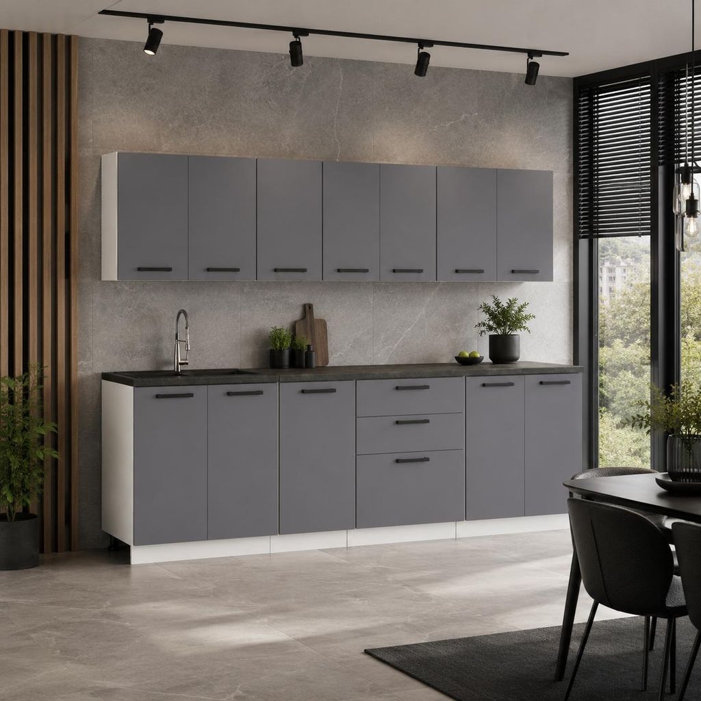 ULWEHOME | Küchenzeile 2,6 m Anthrazit, Küchenmöbel-Set Produktbild  KI-generiertes Bild