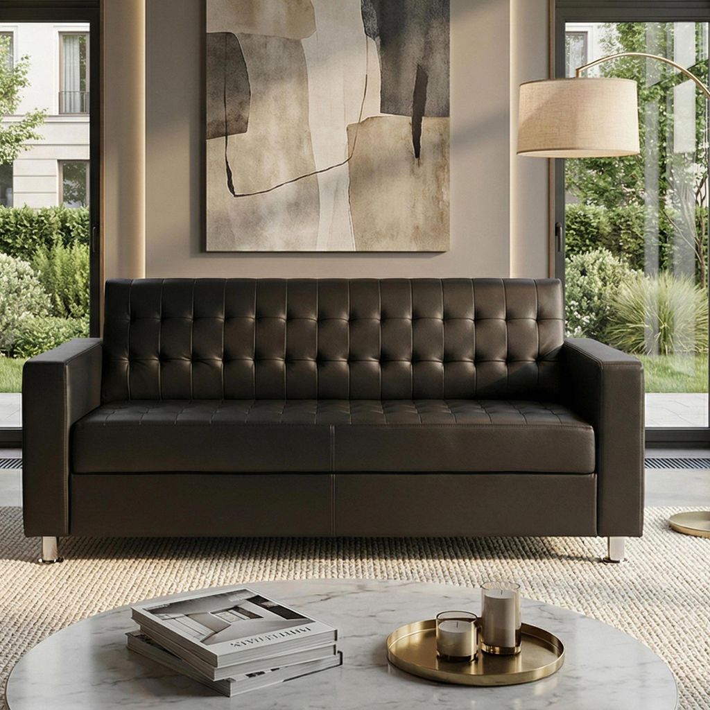 3er Sofa Kunda, Couch Loungesofa, Kunstleder, Metall-Füße 180cm coffee