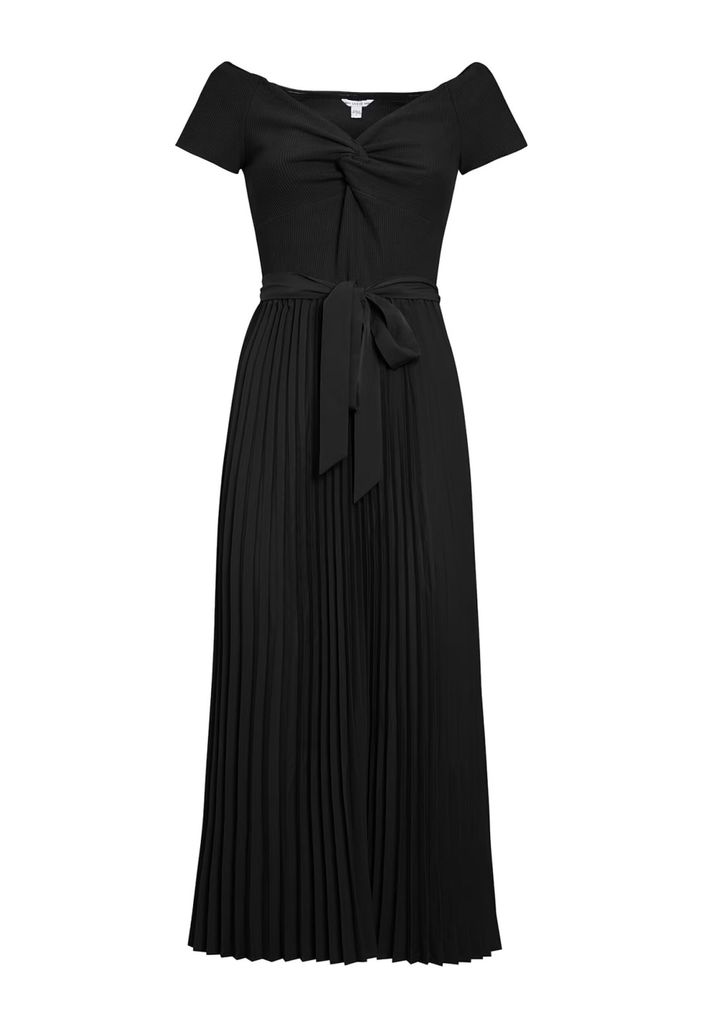 Guess Kleider Unifarbenes Sweater-Plisseekleid ERYNN mit V-Ausschnitt, Knotendetail und abnehmbarem Gürtel