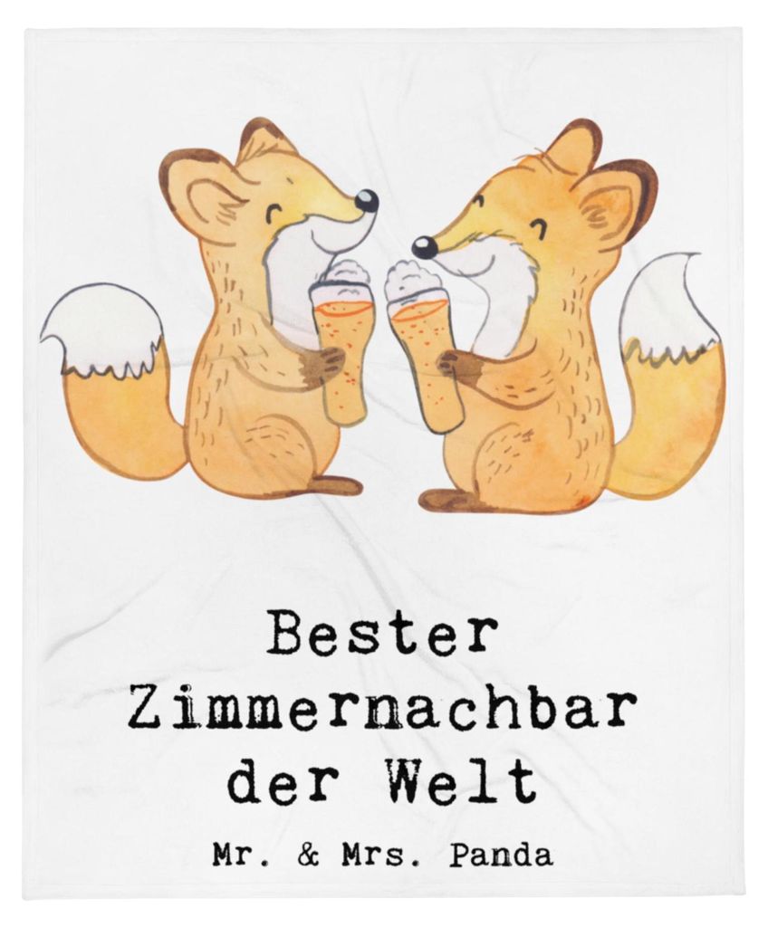 Mr. & Mrs. Panda Bettüberwurf Fuchs Bester Zimmernachbar der Welt - Weiß - Geschenk, Tagesdecke, Bettdecke, Kuschelige Decke, Geschenkidee, Kusch...