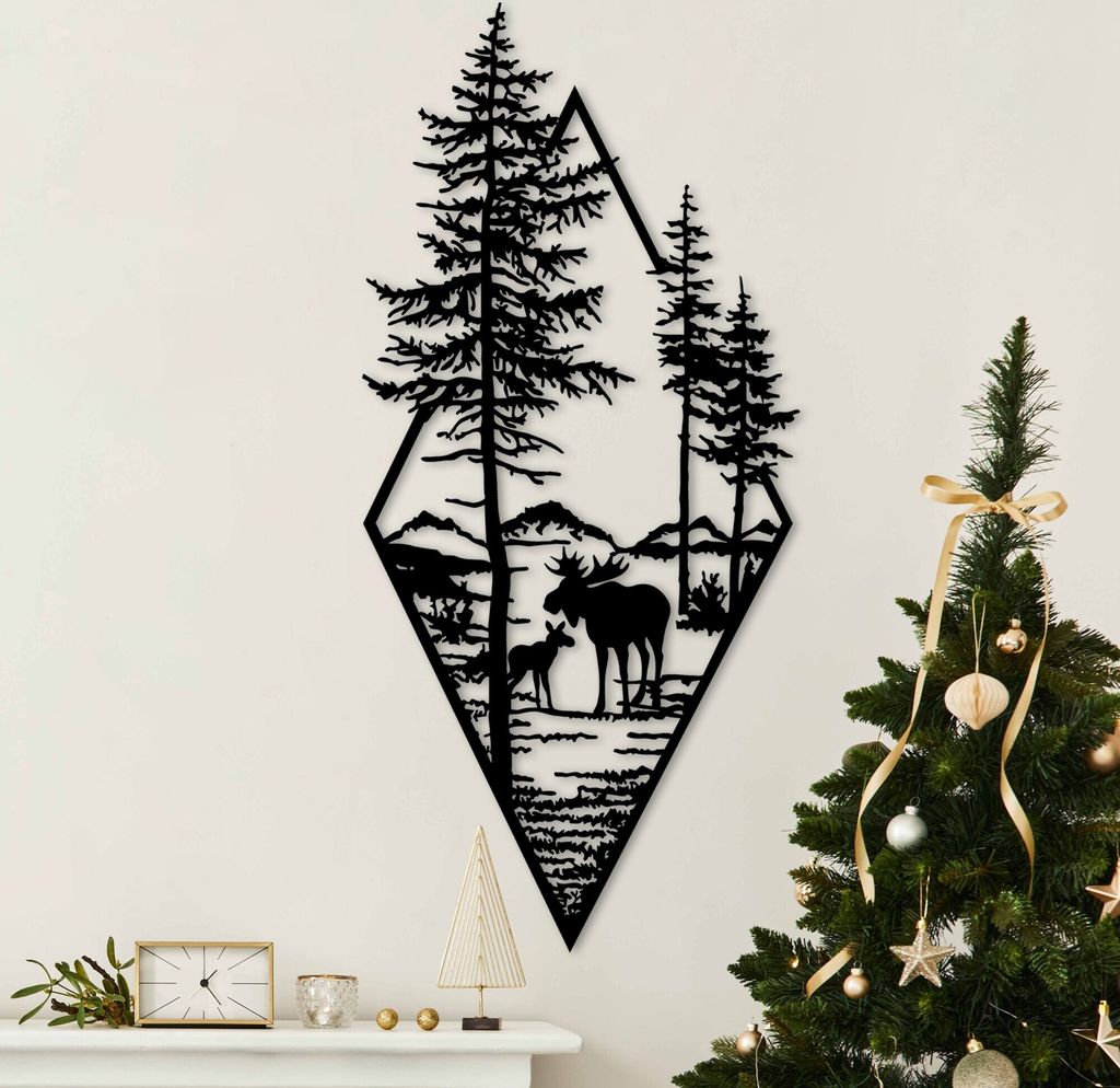 Wallity, Moose In The Woods, Dekoratives Wandaccessoire aus Metall, Schwarz, 100 % METALL, 39 x 85 cm